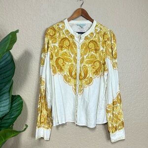 Ryegrass XXL paisley print long sleeved top linen blend  yellow brown